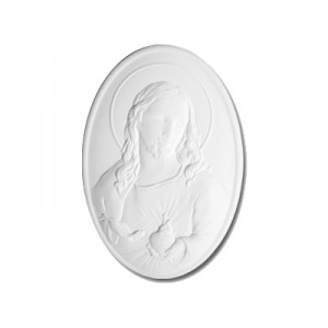  Placca Ovale Sacro Cuore - gesso ceramico bianco - cm  9 x 6 